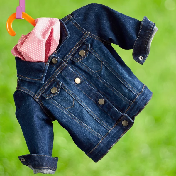 Denim child  jacket with	kerchief — Stock Photo, Image